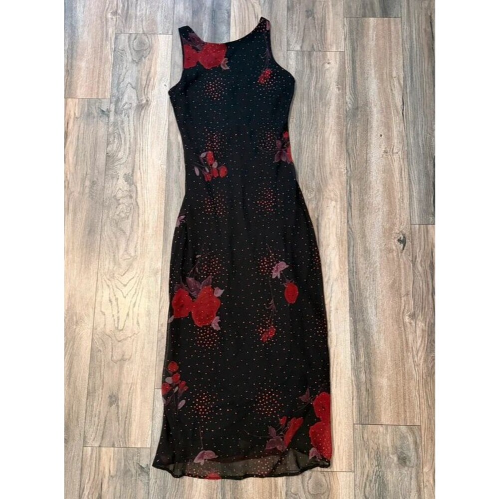 Vintage 90’s La Belle Black Floral Dress Size 7
